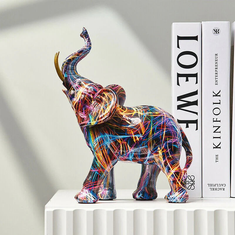 Graffiti Elephant Figurine Sculpture | Vibrant Multicolour Art Design | Compact Piece for Shelf, Desk &amp; Mantel Décor