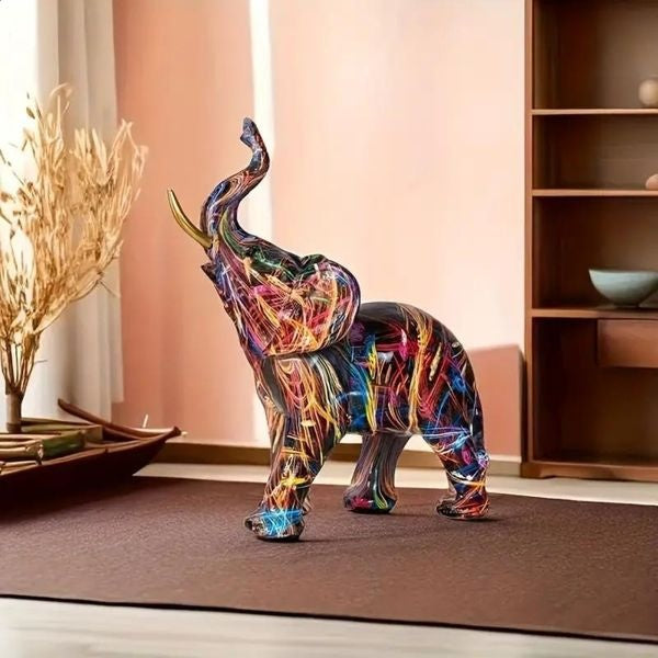 Graffiti Elephant Figurine Sculpture | Vibrant Multicolour Art Design | Compact Piece for Shelf, Desk &amp; Mantel Décor