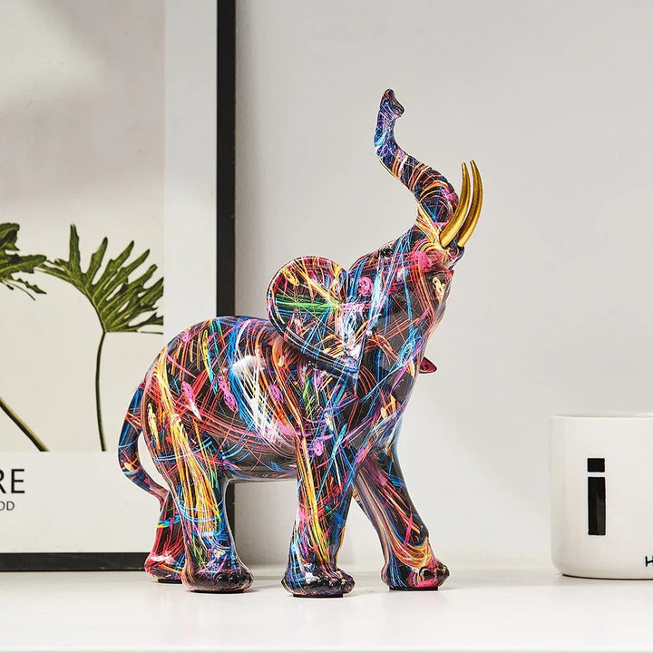 Graffiti Elephant Figurine Sculpture | Vibrant Multicolour Art Design | Compact Piece for Shelf, Desk &amp; Mantel Décor