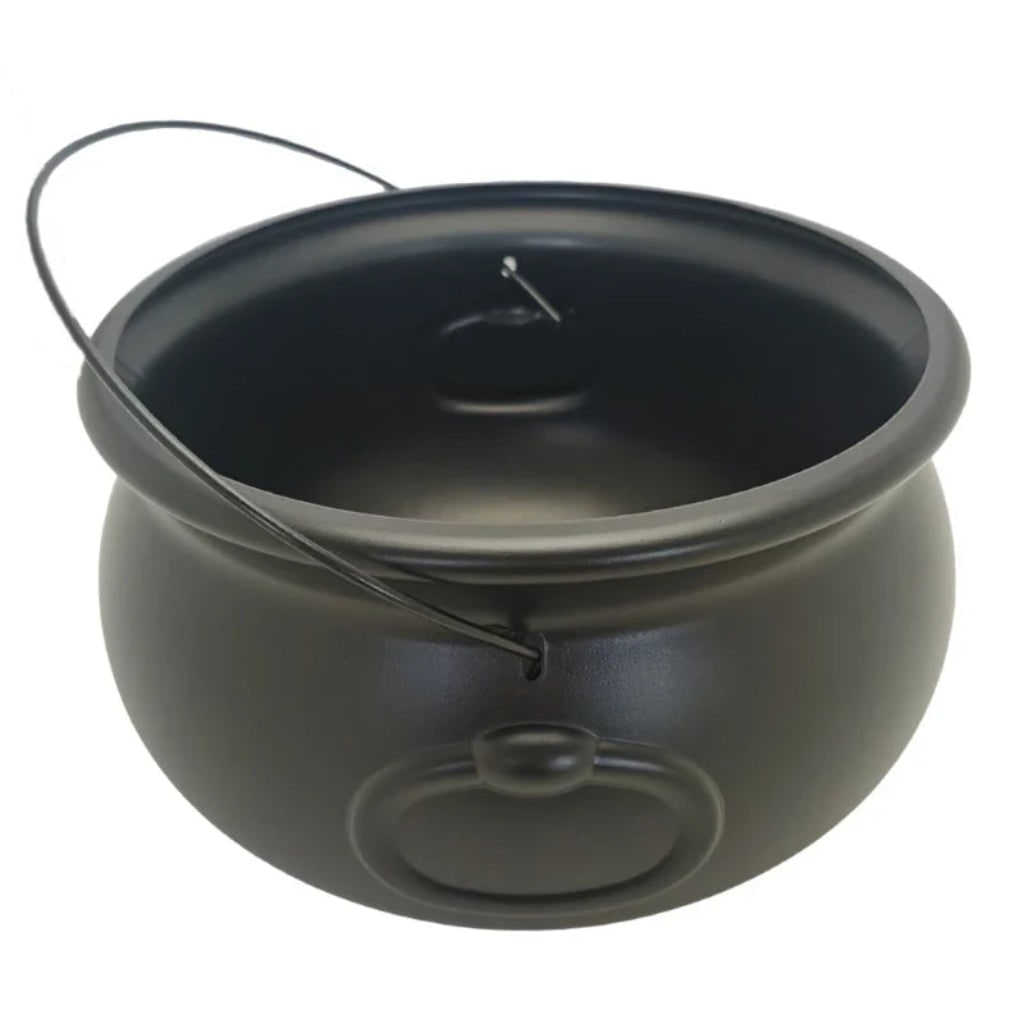 Halloween Cauldron Decoration | Wire Handle for Hanging Display | Weather-Resistant Plastic for Indoor and Outdoor Use