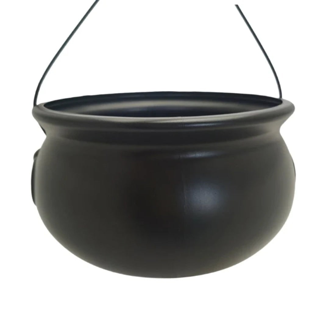 Halloween Cauldron Decoration | Wire Handle for Hanging Display | Weather-Resistant Plastic for Indoor and Outdoor Use