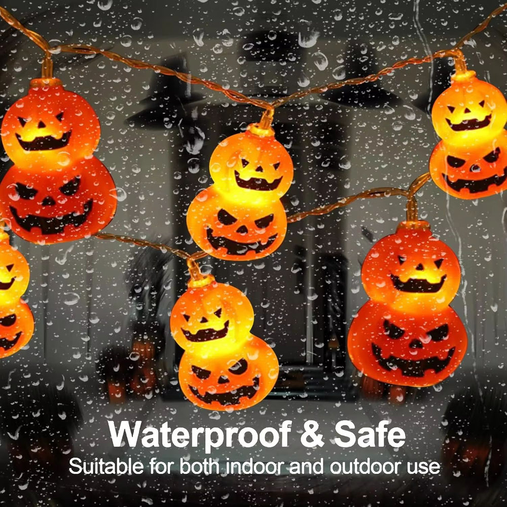Halloween Pumpkin String Lights | 10 or 20 LED Battery-Powered Bulbs | Weather-Resistant Indoor & Outdoor Decor