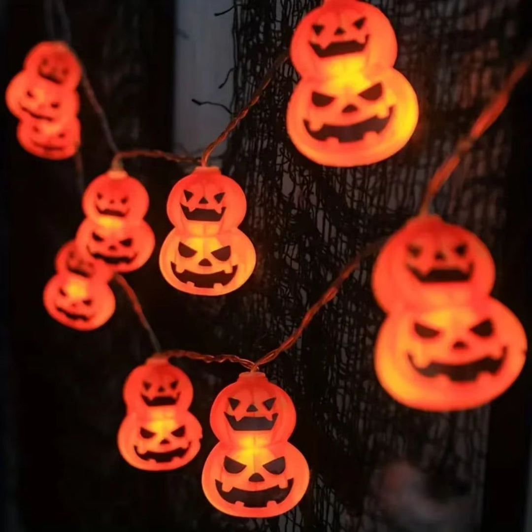 Halloween Pumpkin String Lights | 10 or 20 LED Battery-Powered Bulbs | Weather-Resistant Indoor & Outdoor Decor