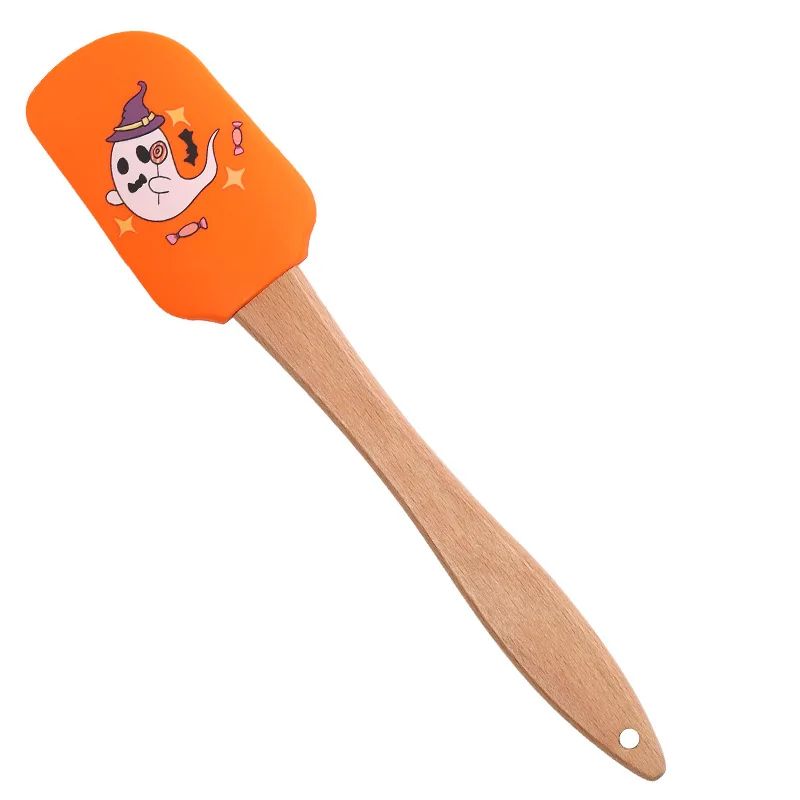 Halloween Silicone Baking Spatula | Heat Resistant Non-Stick Scraper | Wooden Handle for Mixing, Scraping and Baking