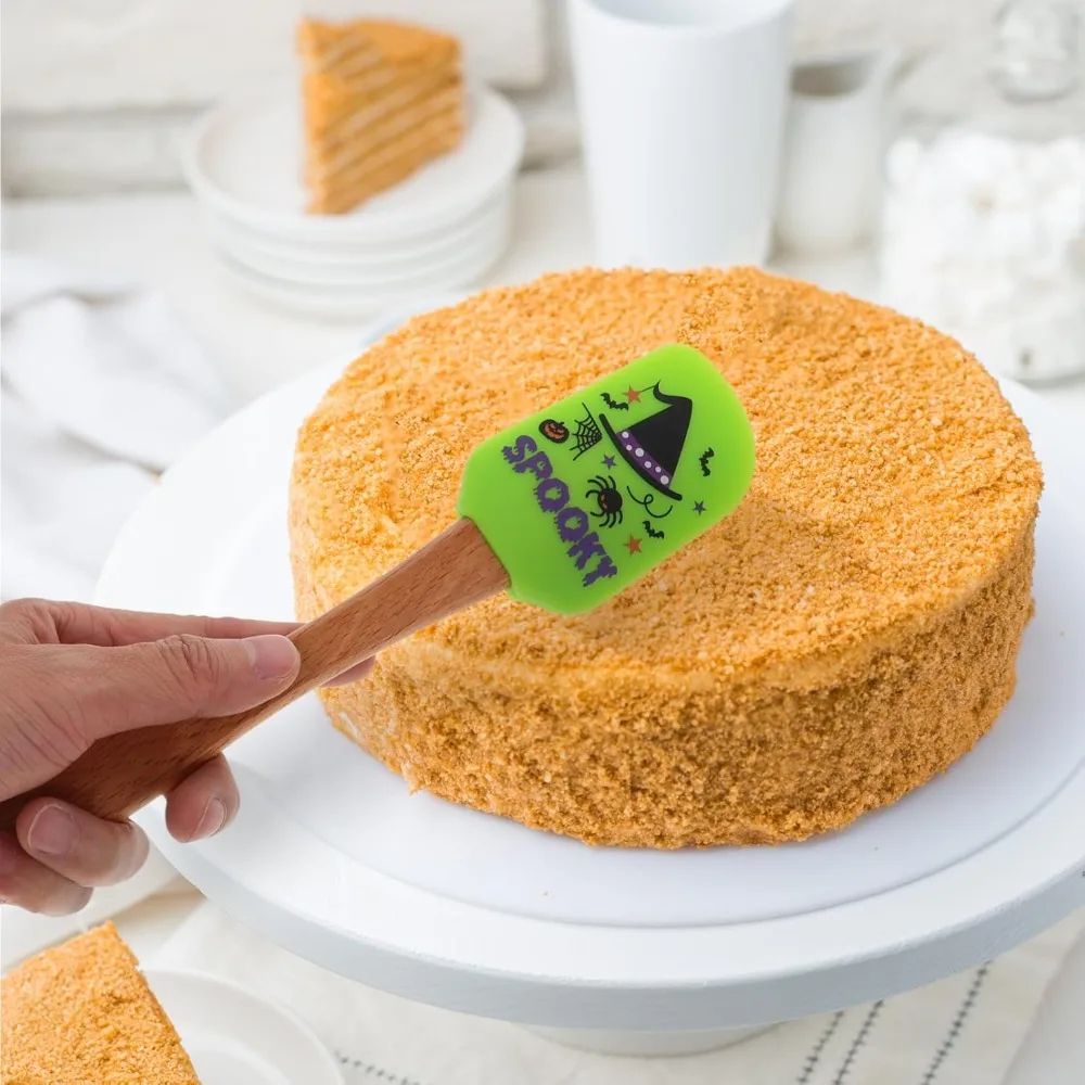 Halloween Silicone Baking Spatula | Heat Resistant Non-Stick Scraper | Wooden Handle for Mixing, Scraping and Baking