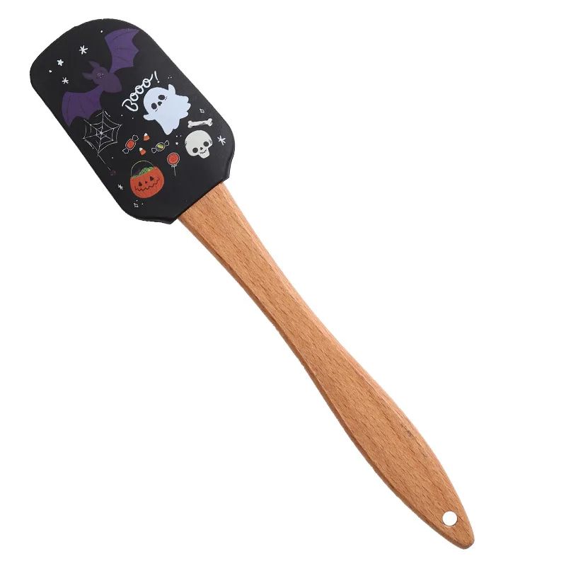 Halloween Silicone Baking Spatula | Heat Resistant Non-Stick Scraper | Wooden Handle for Mixing, Scraping and Baking