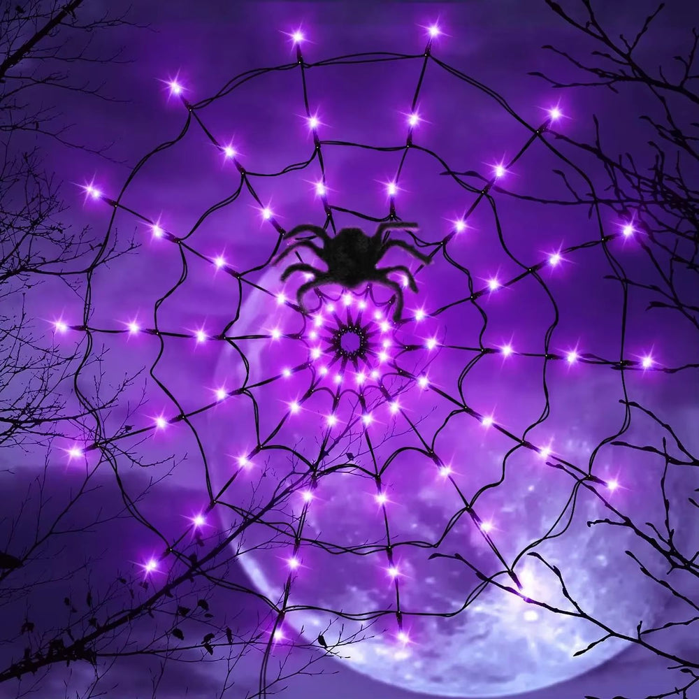 Halloween Spider Web String Lights | LED Spooky Web Design, Flexible Indoor Outdoor Use | Energy-Efficient Party Decoration