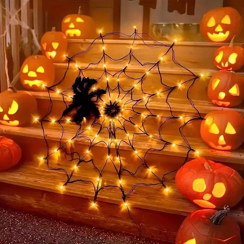 Halloween Spider Web String Lights | LED Spooky Web Design, Flexible Indoor Outdoor Use | Energy-Efficient Party Decoration