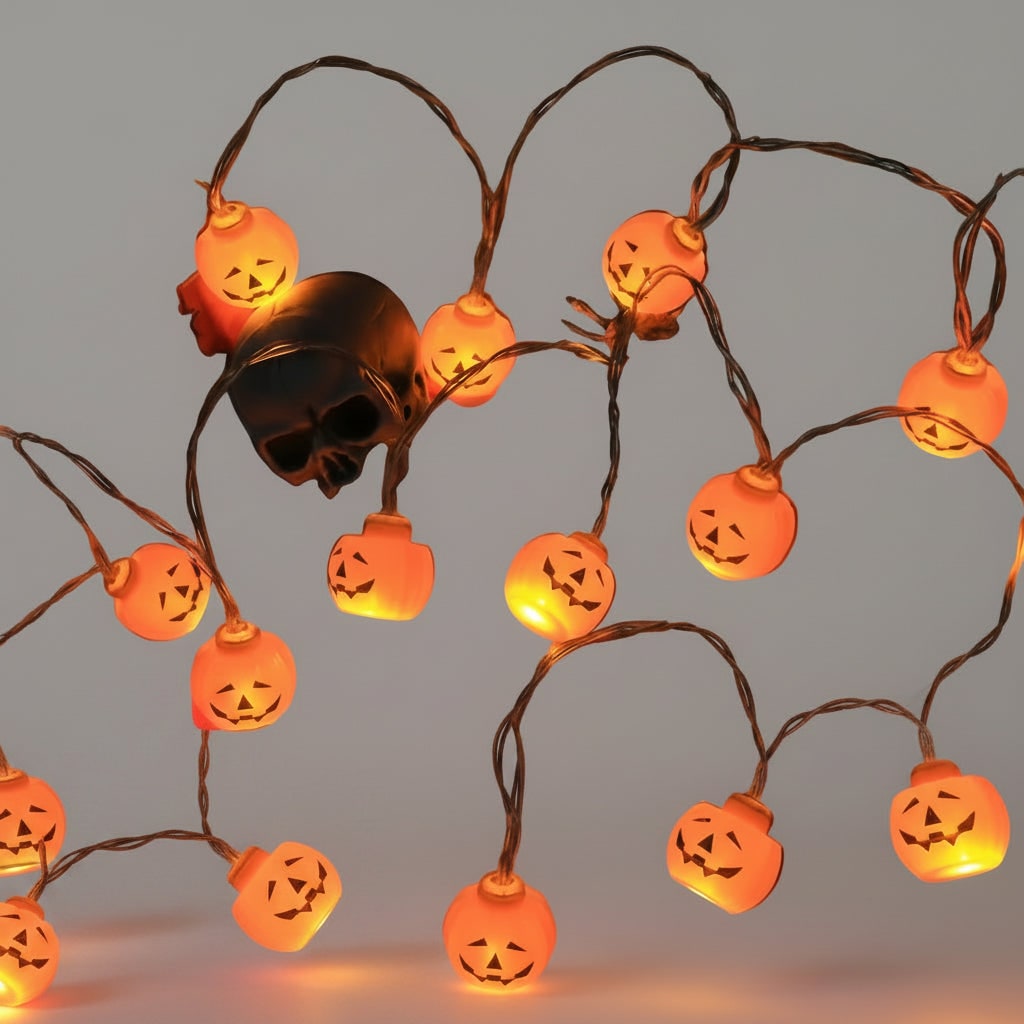 Halloween String Lights Battery LED | Pumpkin, Ghost, Skull, Eyeball Covers | Weatherproof Indoor &amp; Outdoor Use