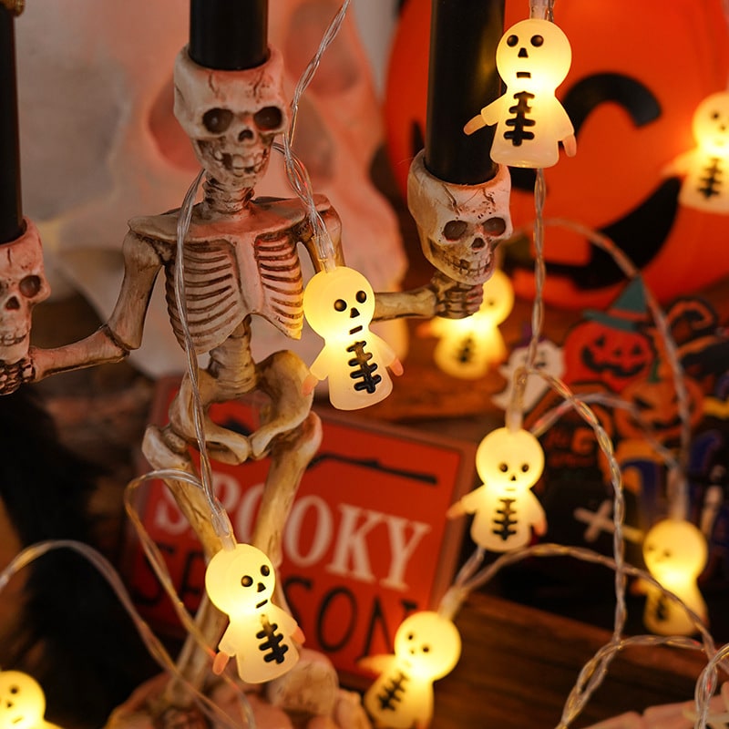 Halloween String Lights Battery Operated | 10, 20 or 40 LED Warm White | Pumpkin, Ghost, Bat &amp; Tombstone Covers