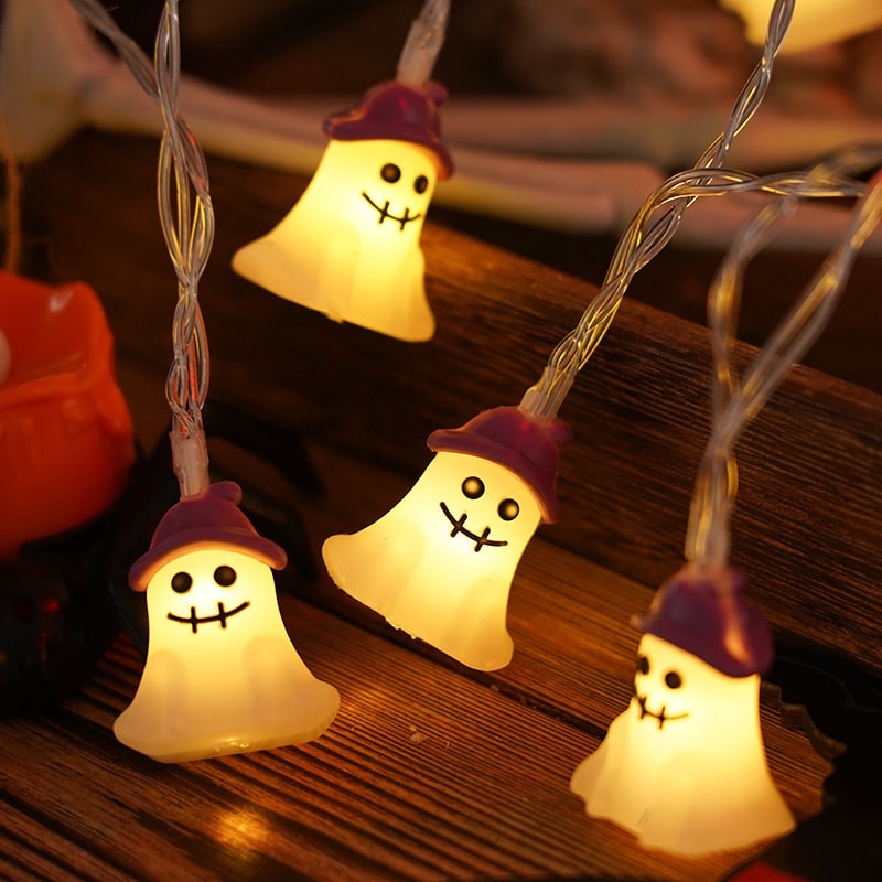 Halloween String Lights Battery Operated | 10, 20 or 40 LED Warm White | Pumpkin, Ghost, Bat & Tombstone Covers