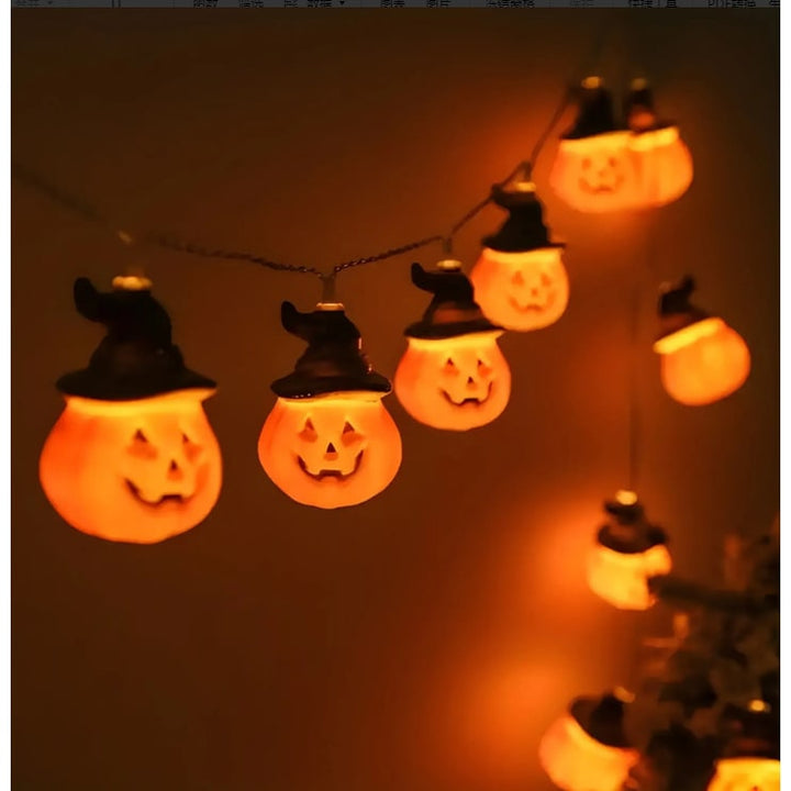 Halloween String Lights Battery Operated | 10, 20 or 40 LED Warm White | Pumpkin, Ghost, Bat &amp; Tombstone Covers