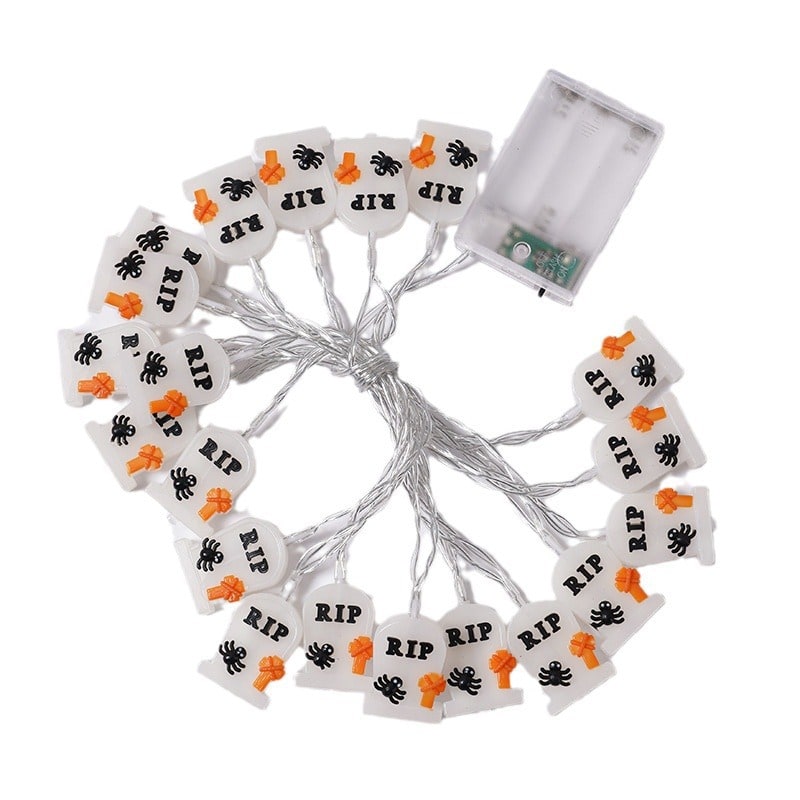 Halloween String Lights Battery Operated | 10, 20 or 40 LED Warm White | Pumpkin, Ghost, Bat &amp; Tombstone Covers