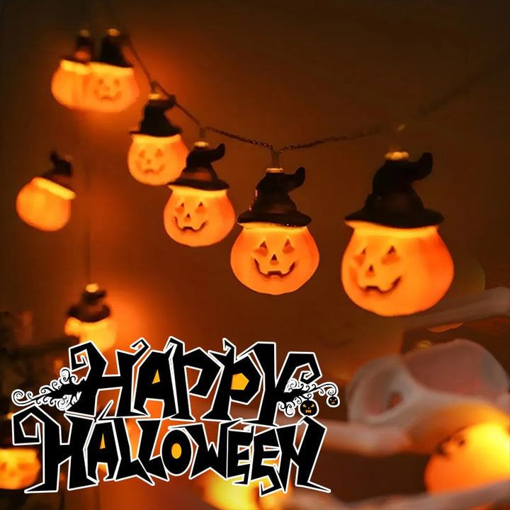 Halloween String Lights Battery Operated | 10, 20 or 40 LED Warm White | Pumpkin, Ghost, Bat &amp; Tombstone Covers