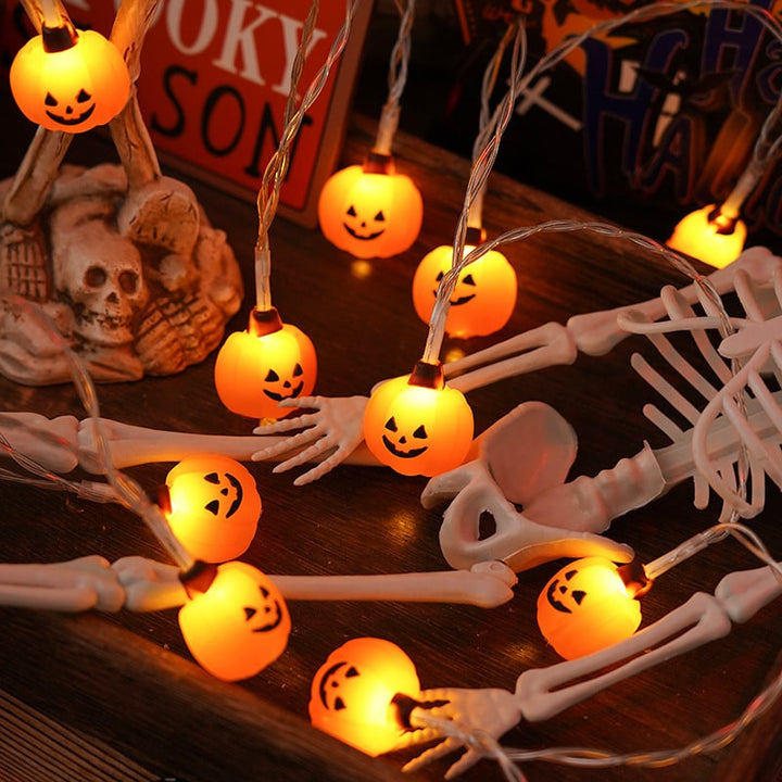 Halloween String Lights Battery Operated | 10, 20 or 40 LED Warm White | Pumpkin, Ghost, Bat &amp; Tombstone Covers