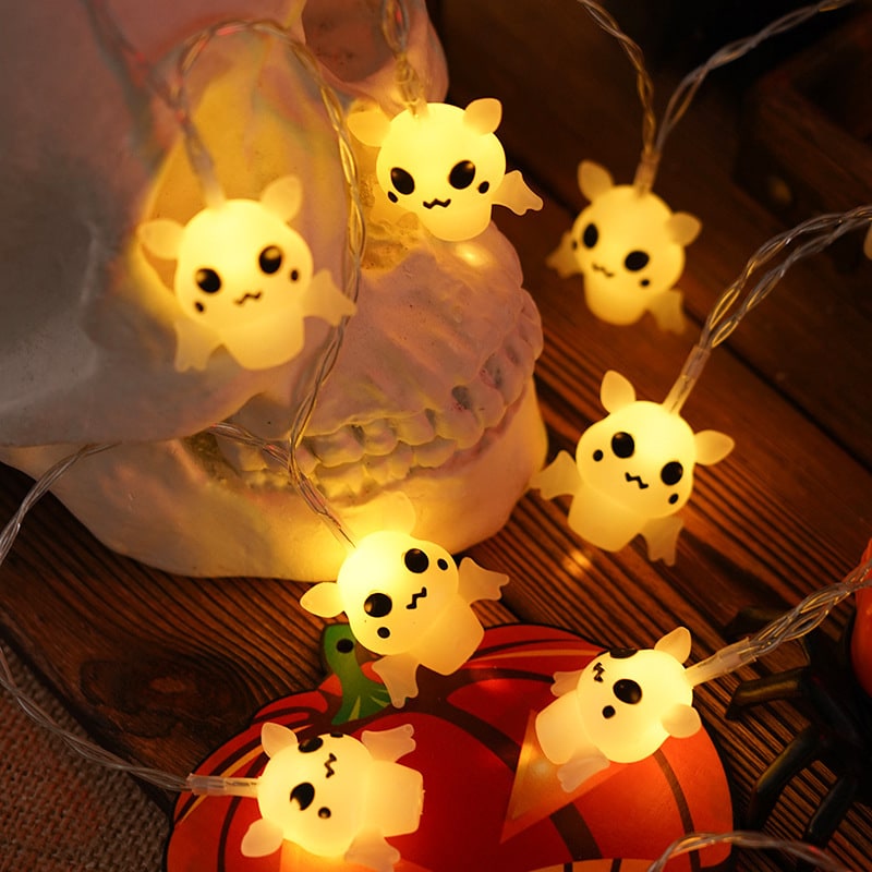 Halloween String Lights Battery Operated | 10, 20 or 40 LED Warm White | Pumpkin, Ghost, Bat &amp; Tombstone Covers