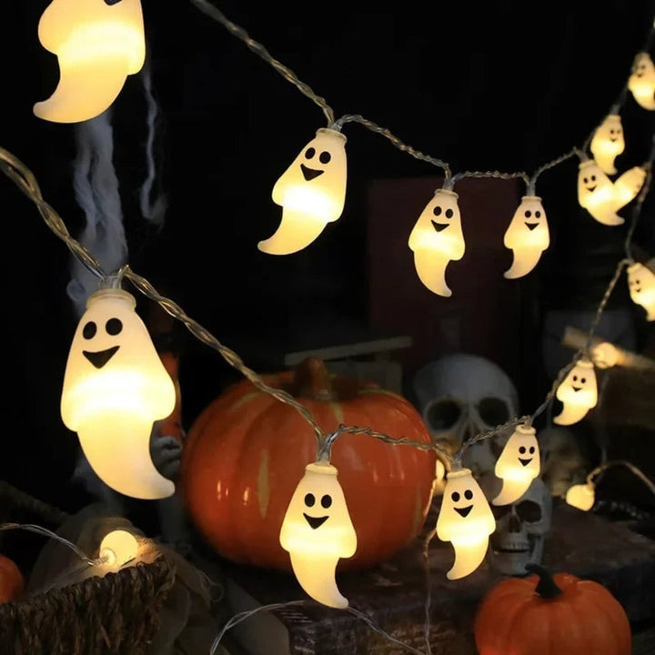 Halloween String Lights LED, Battery Operated | Pumpkin, Ghost, Skull, Eyeball &amp; Assorted Shapes | Weather-Resistant Wire