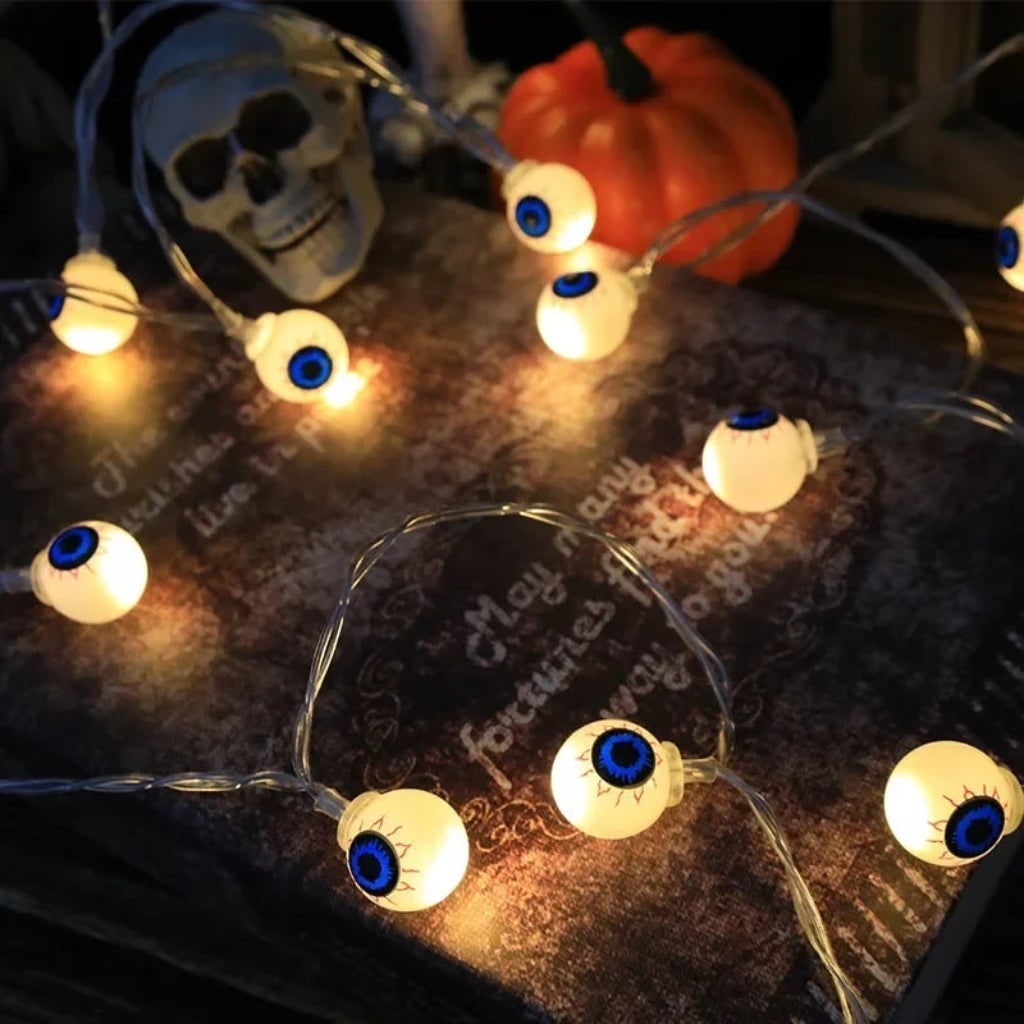 Halloween String Lights LED, Battery Operated | Pumpkin, Ghost, Skull, Eyeball &amp; Assorted Shapes | Weather-Resistant Wire