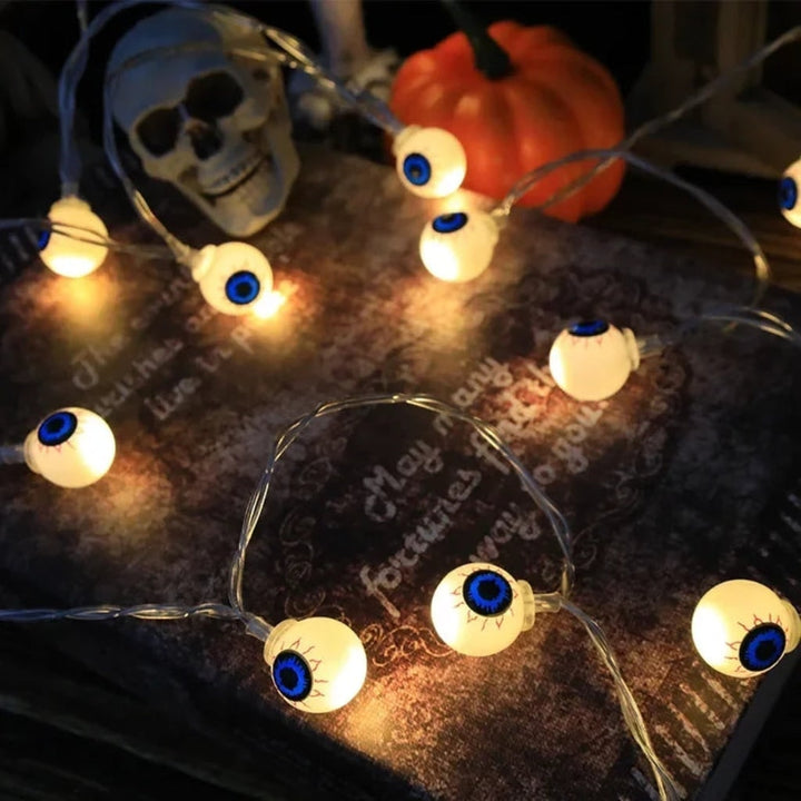 Halloween String Lights LED, Battery Operated | Pumpkin, Ghost, Skull, Eyeball &amp; Assorted Shapes | Weather-Resistant Wire