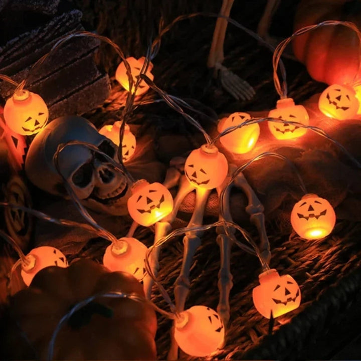 Halloween String Lights LED, Battery Operated | Pumpkin, Ghost, Skull, Eyeball &amp; Assorted Shapes | Weather-Resistant Wire