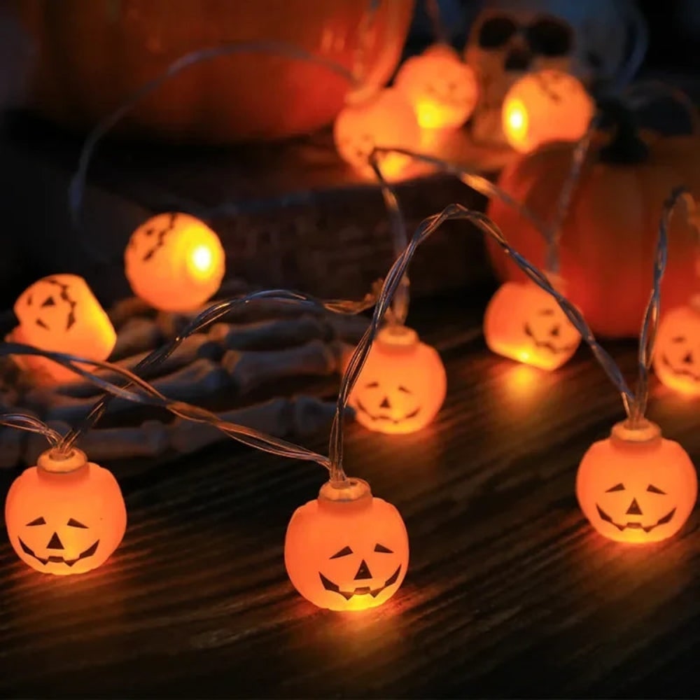 Halloween String Lights LED, Battery Operated | Pumpkin, Ghost, Skull, Eyeball & Assorted Shapes | Weather-Resistant Wire
