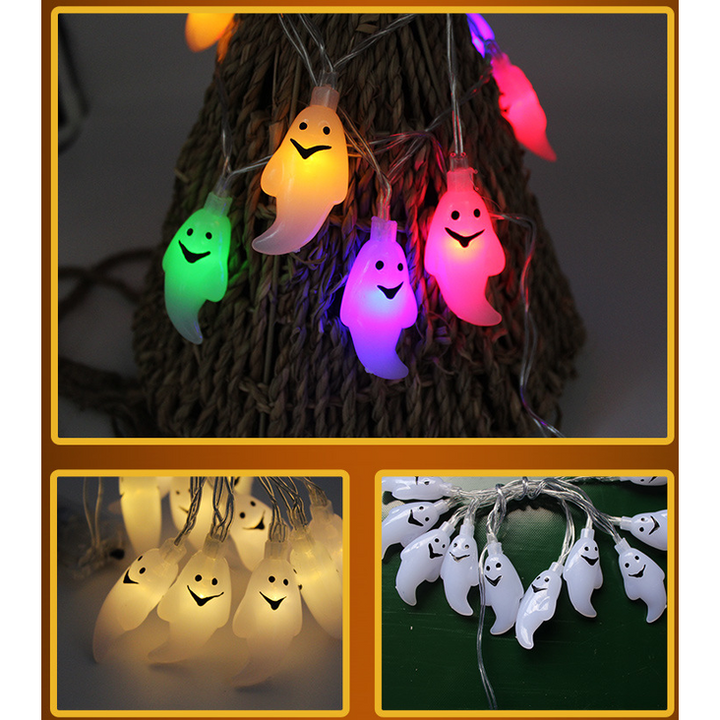 Halloween String Lights with Pumpkin Ghost Bat Skull Eyeball Covers | 10 LED Bulbs, 1.2 Metres | Battery Operated, No Wiring