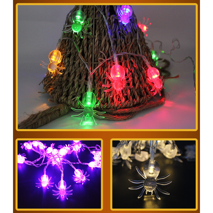 Halloween String Lights with Pumpkin Ghost Bat Skull Eyeball Covers | 10 LED Bulbs, 1.2 Metres | Battery Operated, No Wiring