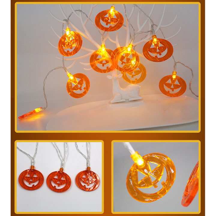 Halloween String Lights with Pumpkin Ghost Bat Skull Eyeball Covers | 10 LED Bulbs, 1.2 Metres | Battery Operated, No Wiring