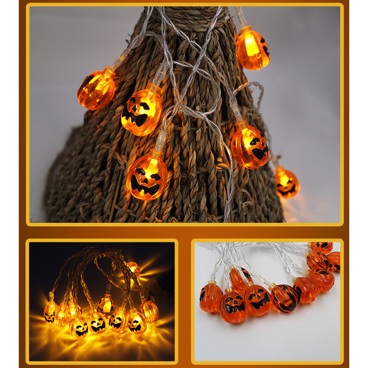 Halloween String Lights with Pumpkin Ghost Bat Skull Eyeball Covers | 10 LED Bulbs, 1.2 Metres | Battery Operated, No Wiring