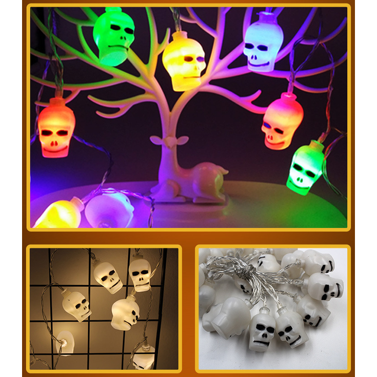 Halloween String Lights with Pumpkin Ghost Bat Skull Eyeball Covers | 10 LED Bulbs, 1.2 Metres | Battery Operated, No Wiring