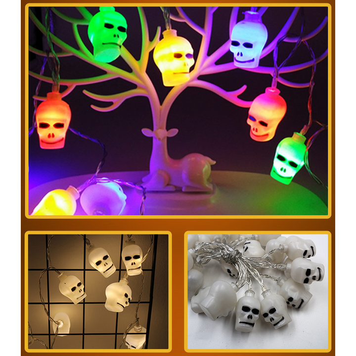 Halloween String Lights with Pumpkin Ghost Bat Skull Eyeball Covers | 10 LED Bulbs, 1.2 Metres | Battery Operated, No Wiring