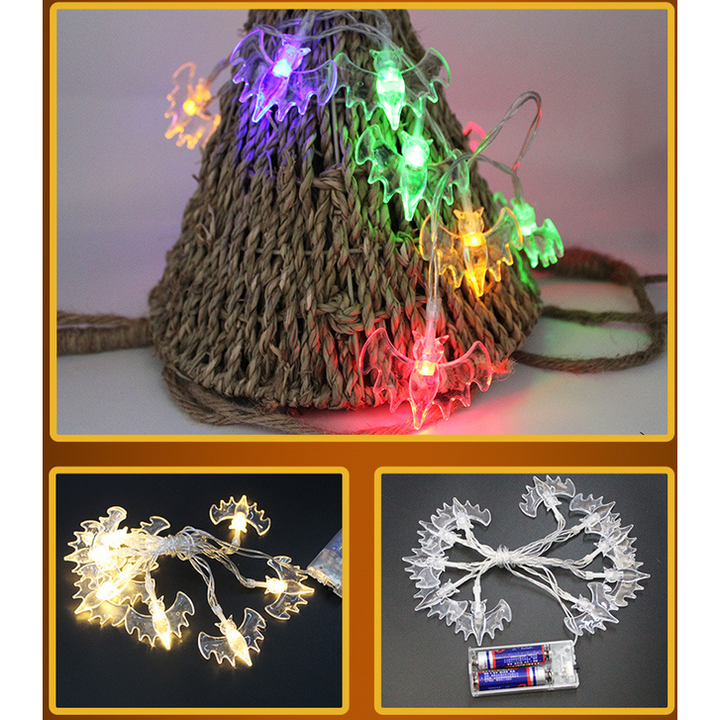 Halloween String Lights with Pumpkin Ghost Bat Skull Eyeball Covers | 10 LED Bulbs, 1.2 Metres | Battery Operated, No Wiring
