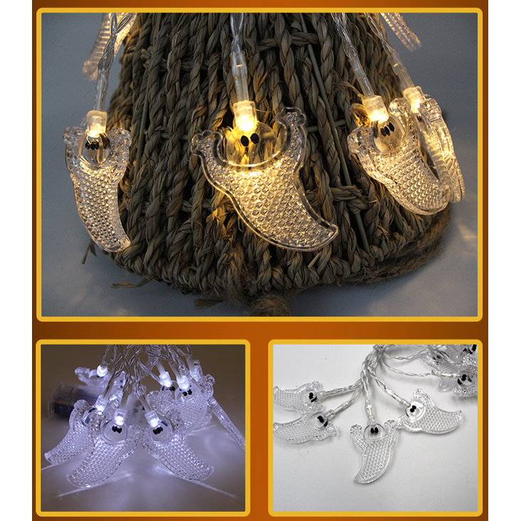 Halloween String Lights with Pumpkin Ghost Bat Skull Eyeball Covers | 10 LED Bulbs, 1.2 Metres | Battery Operated, No Wiring
