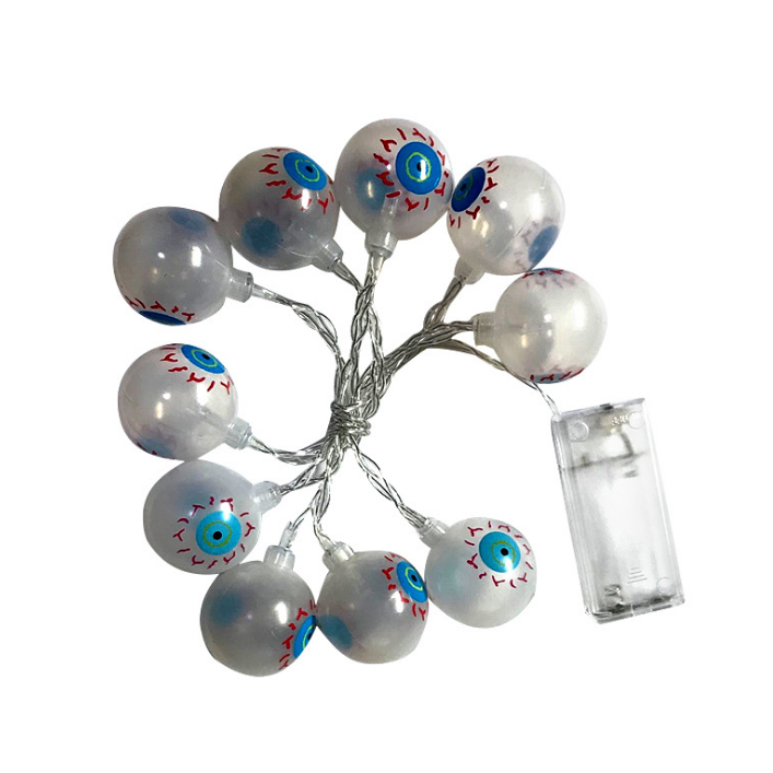 Halloween String Lights with Pumpkin Ghost Bat Skull Eyeball Covers | 10 LED Bulbs, 1.2 Metres | Battery Operated, No Wiring