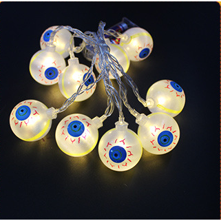 Halloween String Lights with Pumpkin Ghost Bat Skull Eyeball Covers | 10 LED Bulbs, 1.2 Metres | Battery Operated, No Wiring