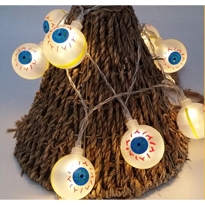 Halloween String Lights with Pumpkin Ghost Bat Skull Eyeball Covers | 10 LED Bulbs, 1.2 Metres | Battery Operated, No Wiring
