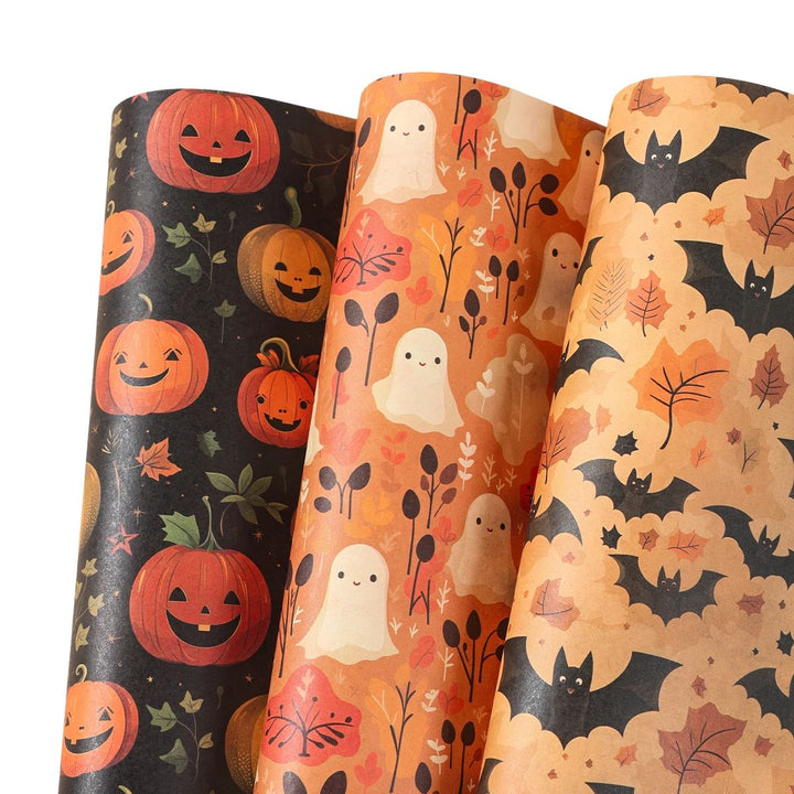 Halloween Wrapping Paper Ghost, Pumpkin &amp; Bat Pattern | 4-Sheet Tissue Paper Set | Lightweight Gift Wrap for Crafts