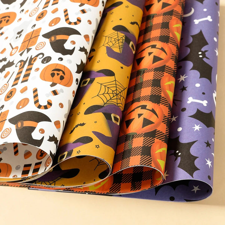 Halloween Wrapping Paper Ghost, Pumpkin &amp; Bat Pattern | 4-Sheet Tissue Paper Set | Lightweight Gift Wrap for Crafts