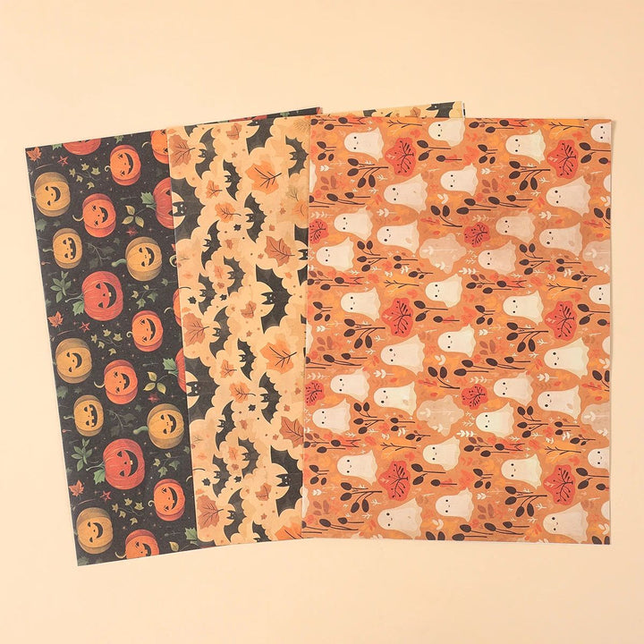 Halloween Wrapping Paper Ghost, Pumpkin &amp; Bat Pattern | 4-Sheet Tissue Paper Set | Lightweight Gift Wrap for Crafts