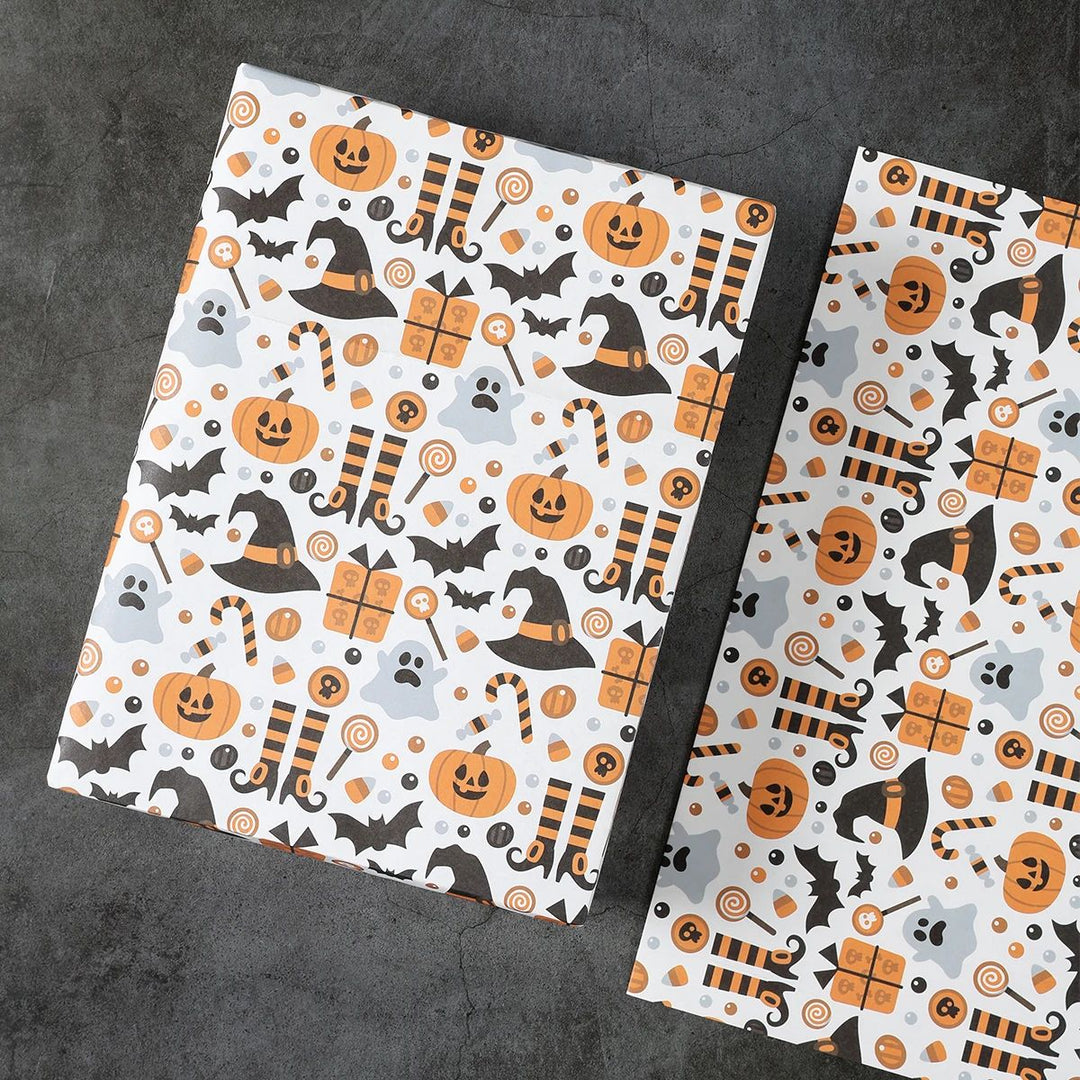 Halloween Wrapping Paper Ghost, Pumpkin &amp; Bat Pattern | 4-Sheet Tissue Paper Set | Lightweight Gift Wrap for Crafts