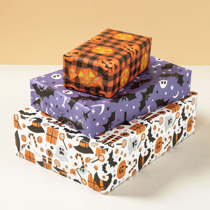 Halloween Wrapping Paper Ghost, Pumpkin &amp; Bat Pattern | 4-Sheet Tissue Paper Set | Lightweight Gift Wrap for Crafts