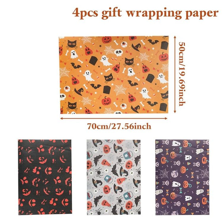 Halloween Wrapping Paper Ghost, Pumpkin &amp; Bat Pattern | 4-Sheet Tissue Paper Set | Lightweight Gift Wrap for Crafts