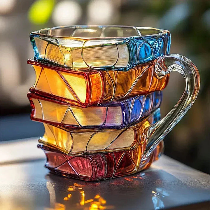 Hand-Painted Drinking Glass Stack of Books 191 ml | Lead-Free Soda-Lime Glass, 9 x 7 cm | Hand-Blown Unique Design