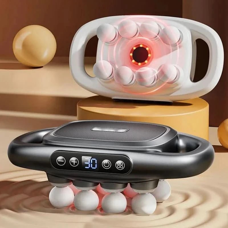 Handheld Massage Gun with Dual Handles | 8 Massage Nodes & LED Display | Red Light Therapy for Muscle Recovery & Tension Relief