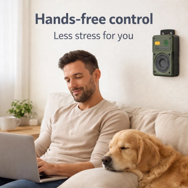 Hands-Free Automatic Bark Control | Ultrasonic Wall-Mounted Deterrent for Day and Night Use