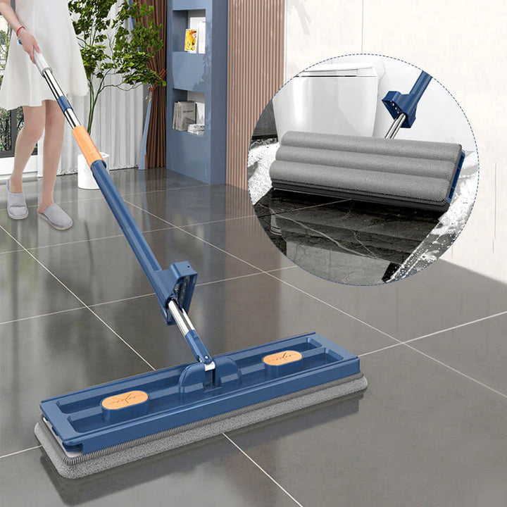 Hands-Free Mop Microfiber, 54-Inch Handle | Blue or White, 2/4/6 Pads | Self-Wringing, No Hands in Dirty Water