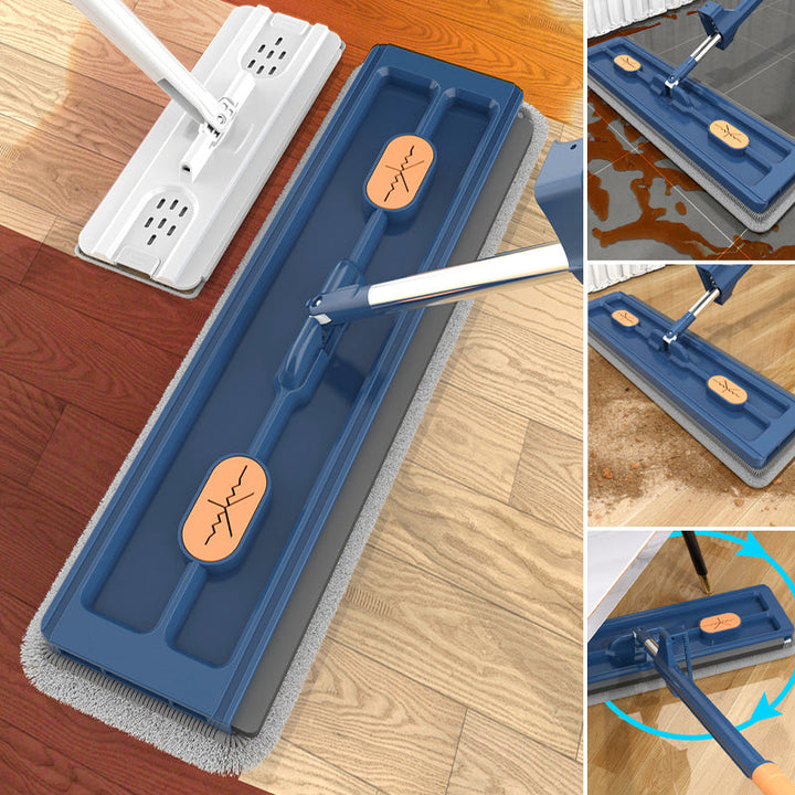 Hands-Free Mop Microfiber, 54-Inch Handle | Blue or White, 2/4/6 Pads | Self-Wringing, No Hands in Dirty Water