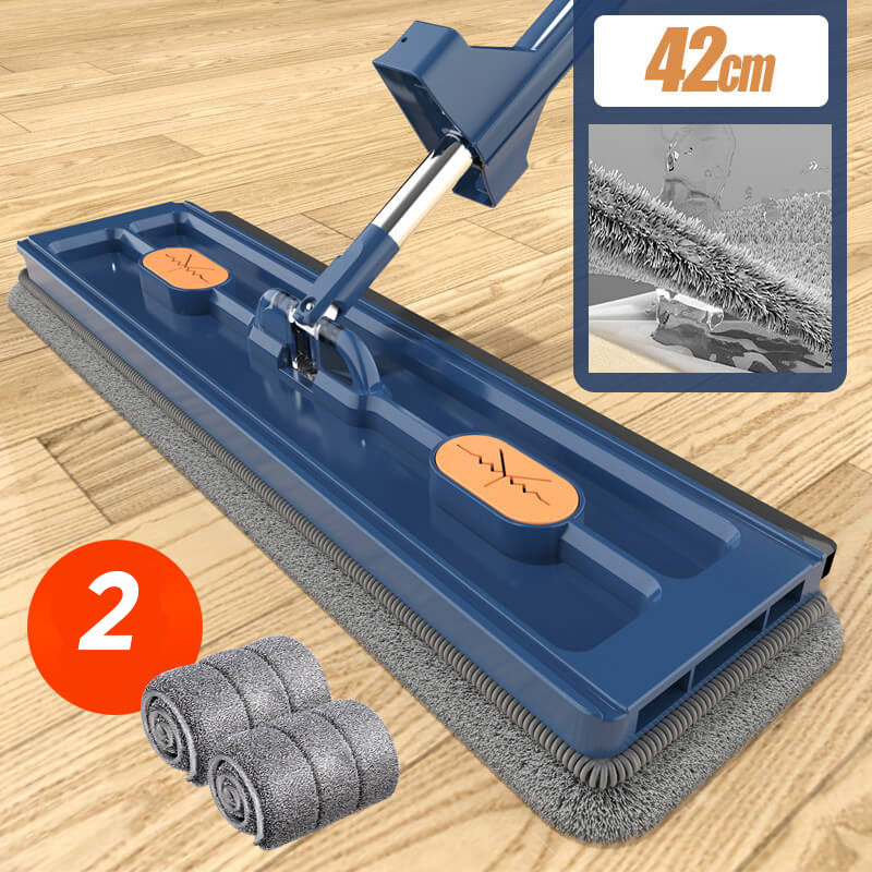 Hands-Free Mop Microfiber, 54-Inch Handle | Blue or White, 2/4/6 Pads | Self-Wringing, No Hands in Dirty Water
