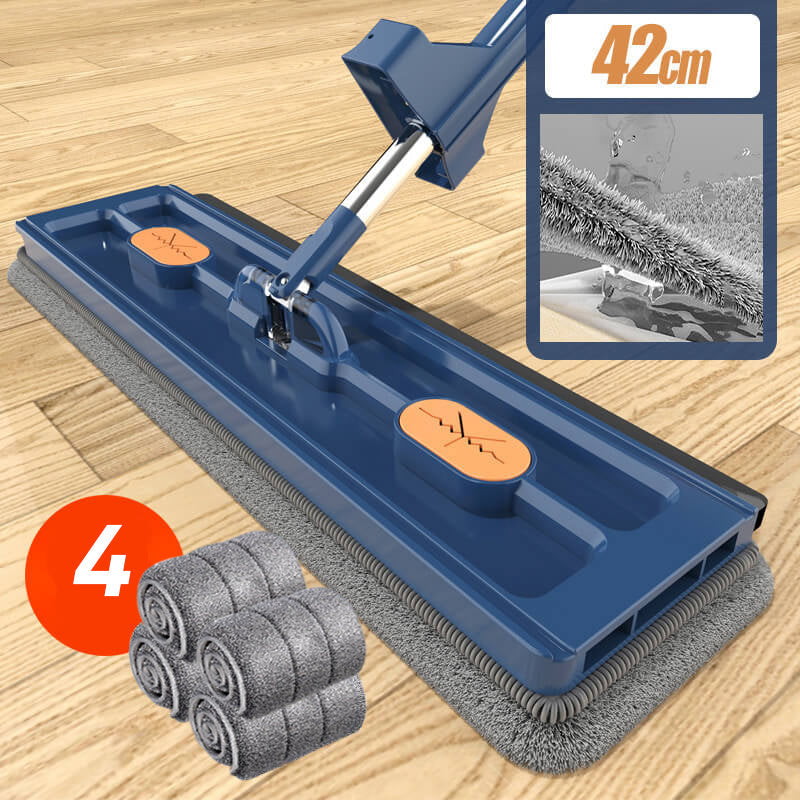 Hands-Free Mop Microfiber, 54-Inch Handle | Blue or White, 2/4/6 Pads | Self-Wringing, No Hands in Dirty Water