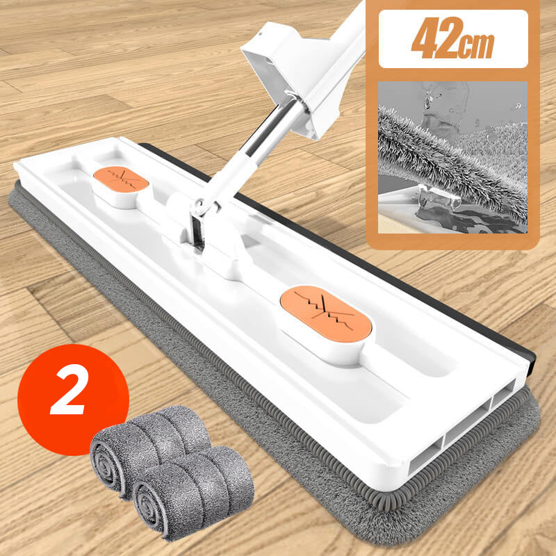Hands-Free Mop Microfiber, 54-Inch Handle | Blue or White, 2/4/6 Pads | Self-Wringing, No Hands in Dirty Water